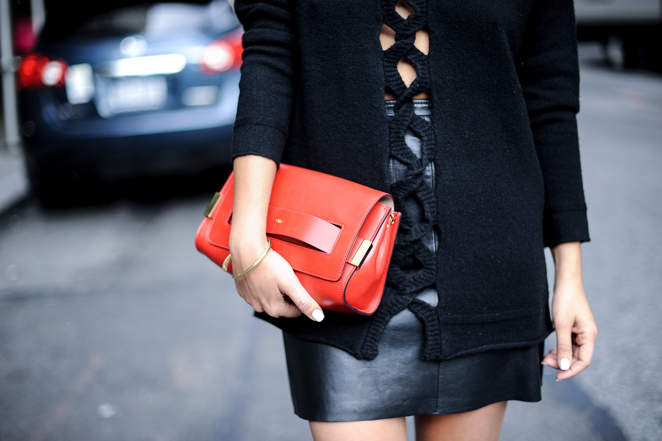 Red Leather Chloe Clutch