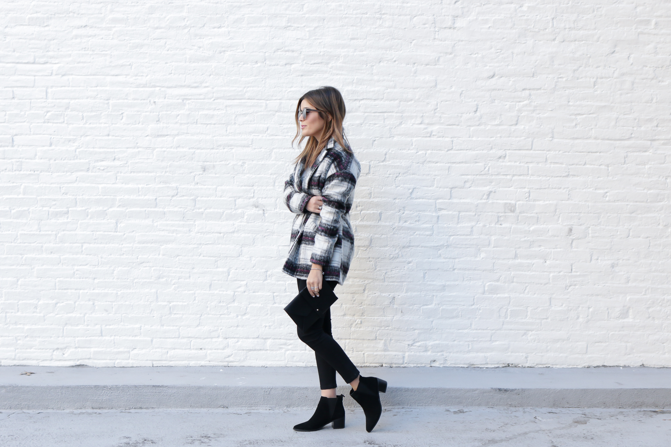 Plaid Coat and Black Booties 