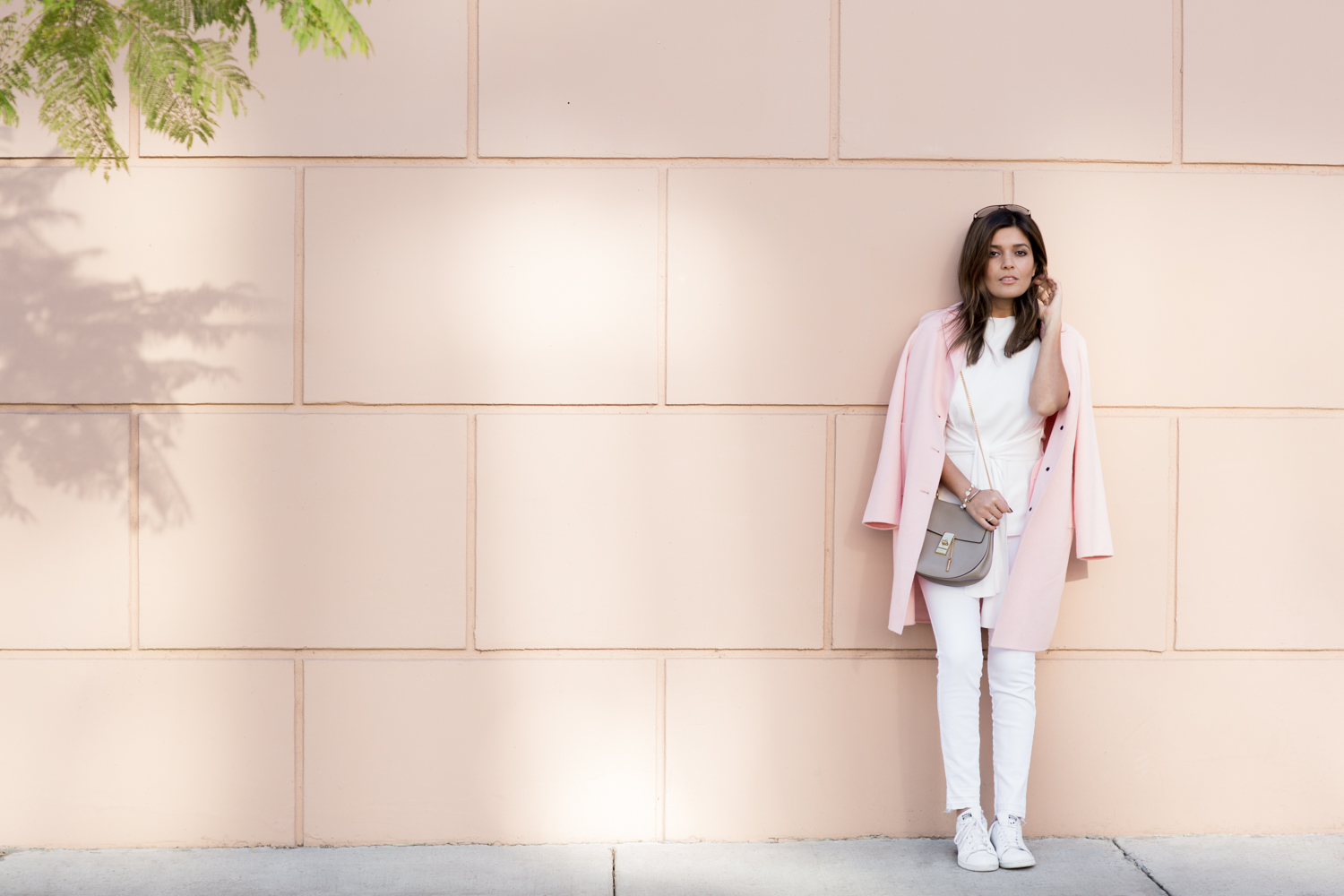 Pink Zara Coat and White Jeans