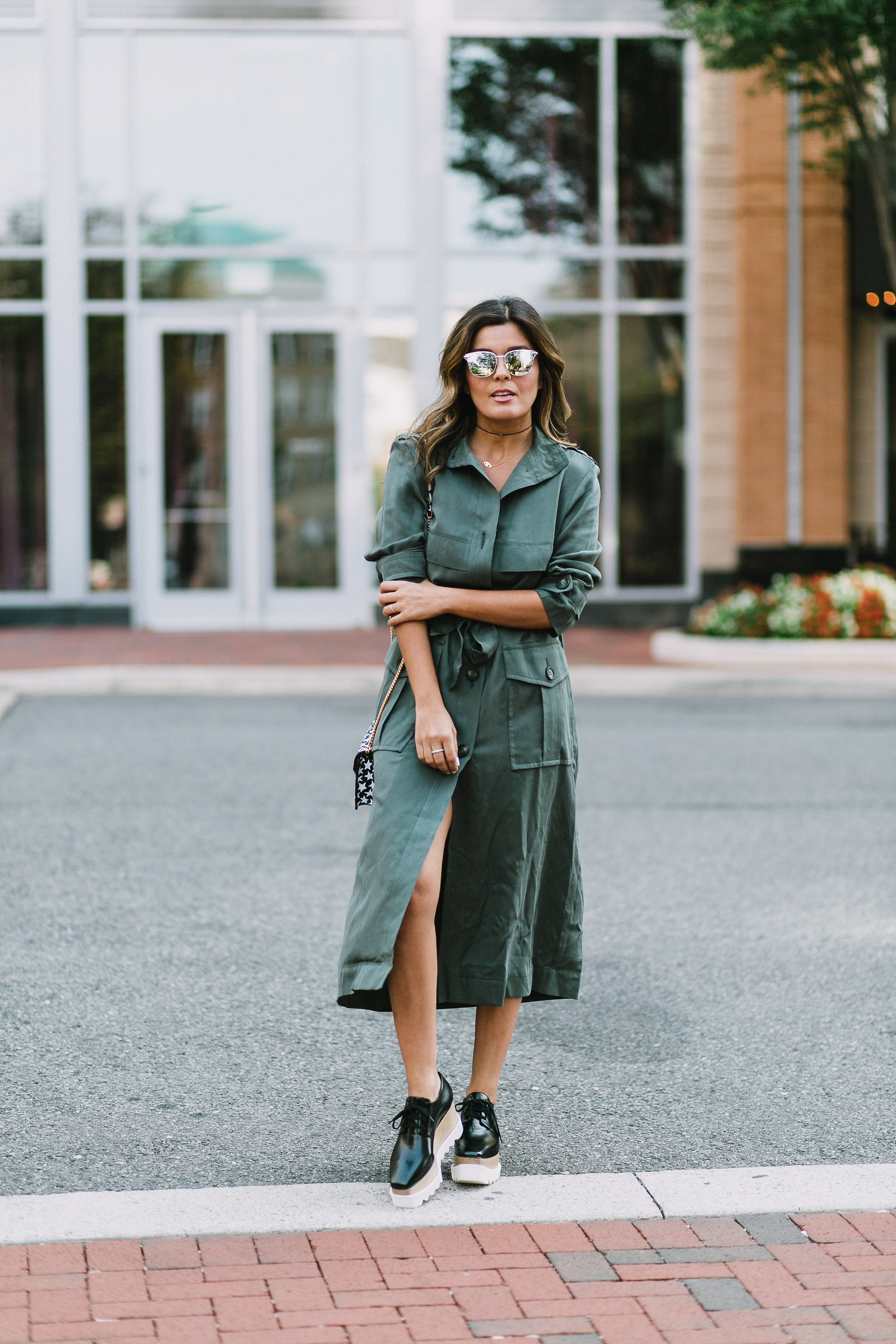 Style MBA wears Asos utility trench dress and stella mccartney oxfords